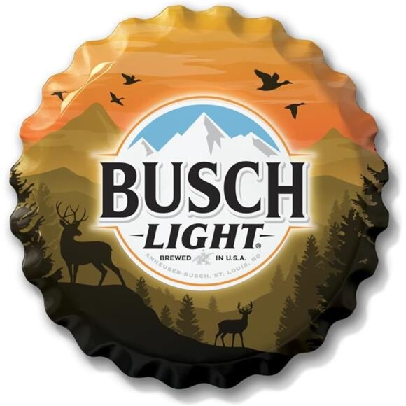 Busch Light Beer Hunting Metal Bottle Cap Sign Garage Shop Bar Man Cave LARGE NW - Picture 1 of 6